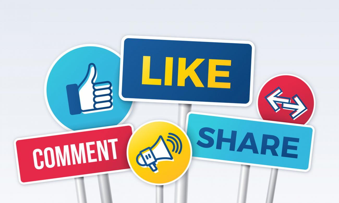 Social media marketing/sharing/like signs.