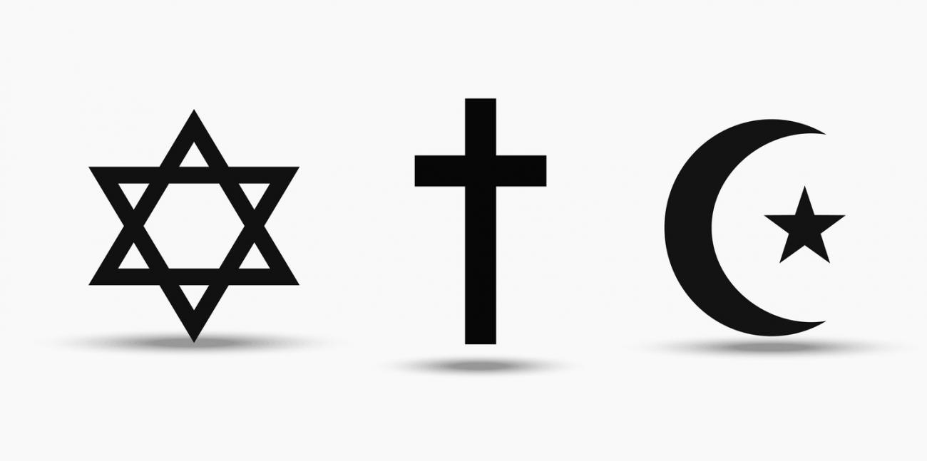 Symbols of the three world religions - Judaism, Christianity and Islam