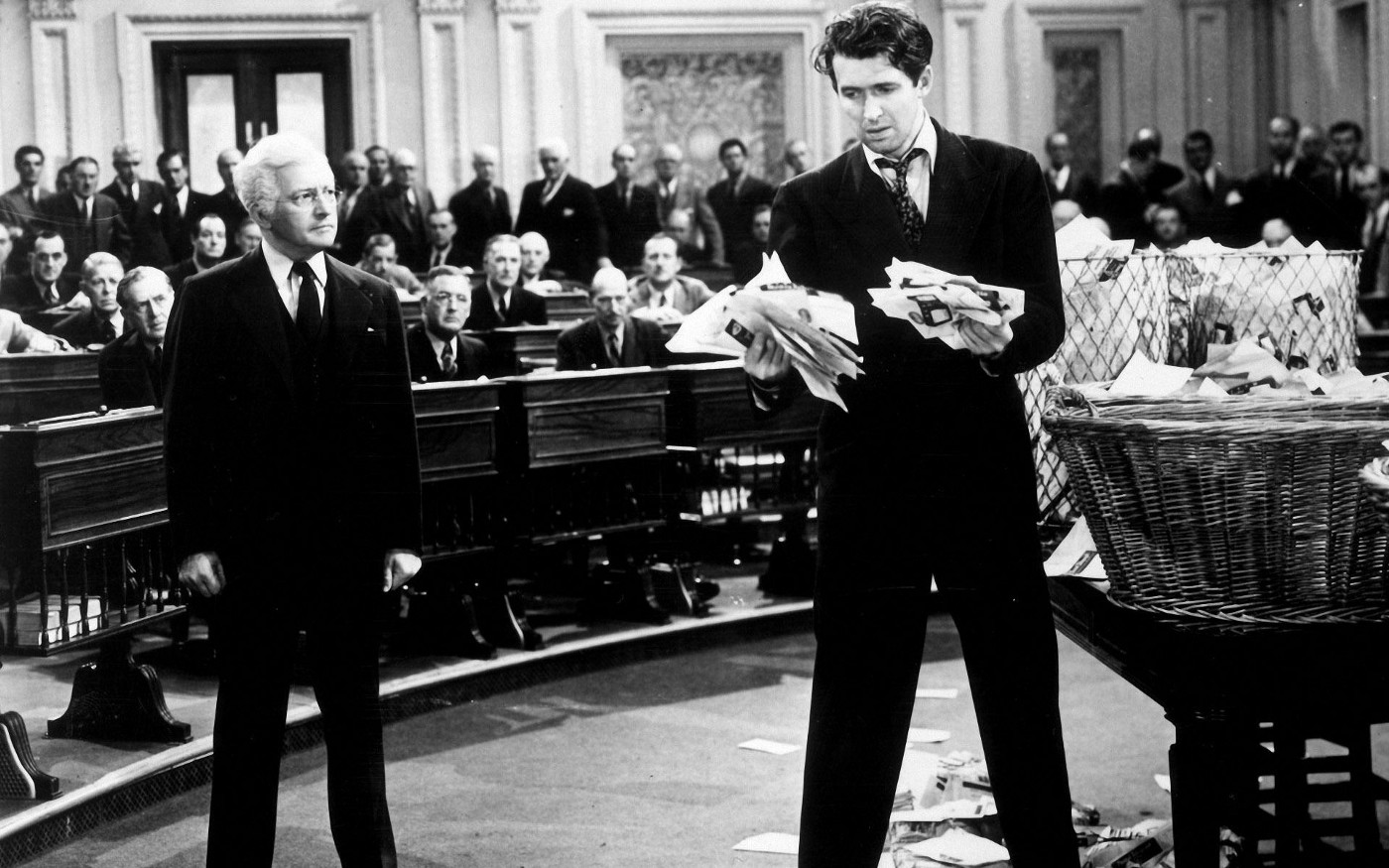 Claude Rains and Jimmy Stewart in the climactic scene of Frank Capra’s film “Mr. Smith Goes To Washington”