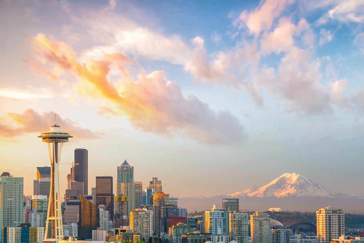 View of downtown Seattle skyline in Seattle Washington, USA